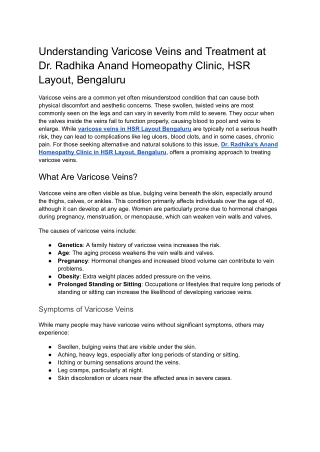 Understanding Varicose Veins and Treatment at Anand Homeopathy Clinic