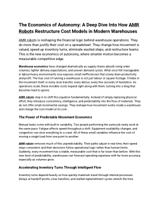 The Economics of Autonomy A Deep Dive Into How AMR Robots Restructure Cost Models in Modern Warehouses