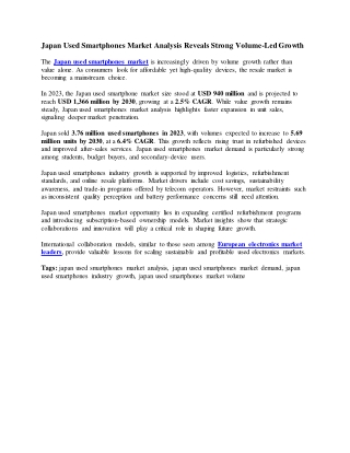 Japan Used Smartphones Market Analysis Reveals Strong Volume