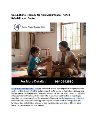 Occupational Therapy for Kids Madurai at a Trusted Rehabilitation Center
