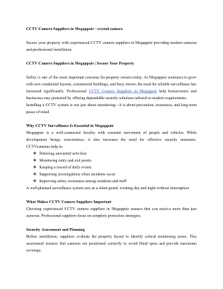 CCTV Camera Suppliers in Mogappair _ Secure Your Property