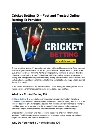 Cricket Betting ID – Fast and Trusted Online Betting ID Provider