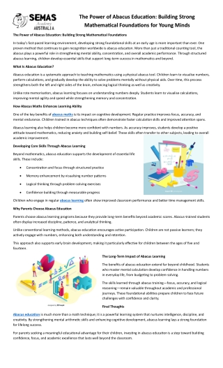 The Power of Abacus Education Building Strong Mathematical Foundations for Young Minds
