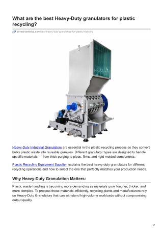 What are the best Heavy-Duty granulators for plastic recycling