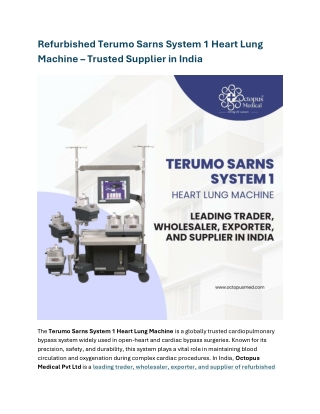 Refurbished Terumo Sarns System 1 Heart Lung Machine – Trust