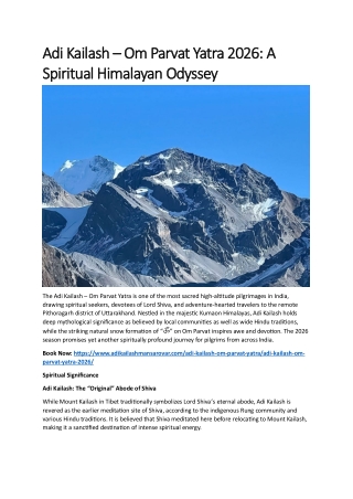 Explore the Adi Kailash OM Parvat Yatra 2026 with this complete guide covering spiritual significance