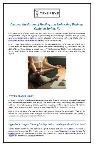 Discover the Future of Healing at a Biohacking Wellness Center in Spring, TX