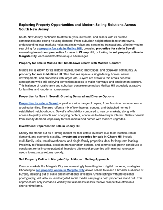 Exploring Property Opportunities and Modern Selling Solutions Across South New Jersey