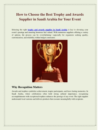 How to Choose the Best Trophy and Awards Supplier in Saudi Arabia for Your Event