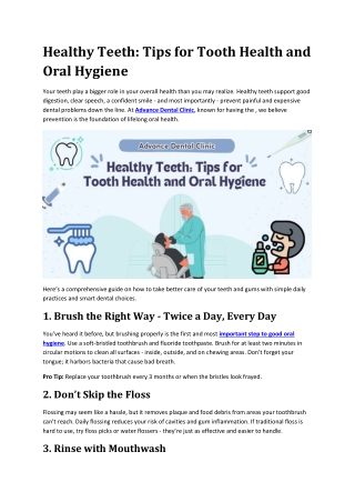 Tooth Health and Oral Hygiene - Advance Dental Clinic