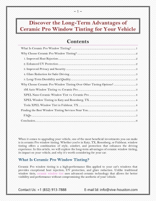 Discover the Long-Term Advantages of Ceramic Pro Window Tinting for Your Vehicle