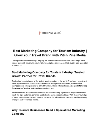 Best Marketing Company for Tourism Industry