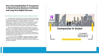 How Choosing Reliable IT Companiesin Dubai Ensures Business Continuityand Long Term Digital Success_