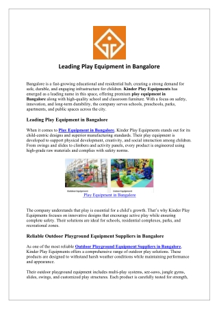 Leading Play Equipment in Bangalore