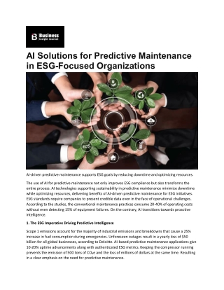 Leveraging AI Solutions for Predictive Maintenance in ESG-Focused Companies