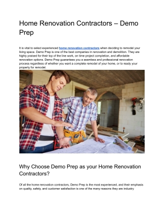 Home Renovation Contractors – Demo Prep