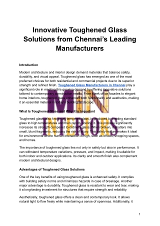 Innovative Toughened Glass Solutions from Chennai’s Leading Manufacturers