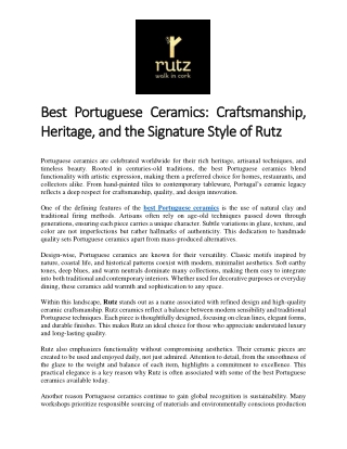 Best Portuguese Ceramics: Craftsmanship, Heritage, and the Signature Style of Ru
