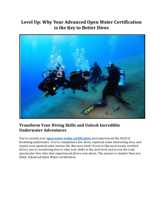 Advanced Open Water Certification: Level Up Your Dives