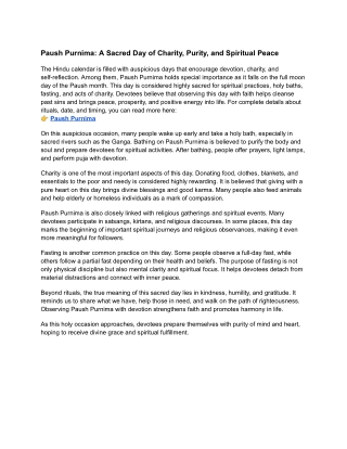 Paush Purnima: A Sacred Day of Charity, Purity, and Spiritual Peace