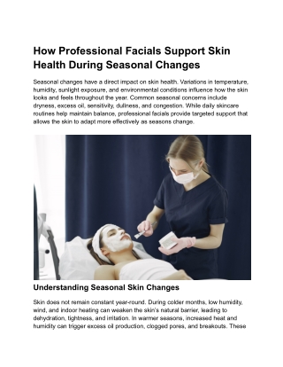 Professional Facials and Seasonal Skin Care