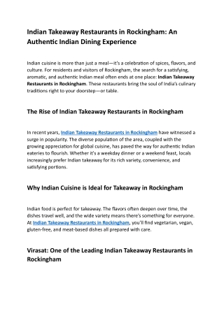 Indian Takeaway Restaurants in Rockingham An Authentic Indian Dining Experience