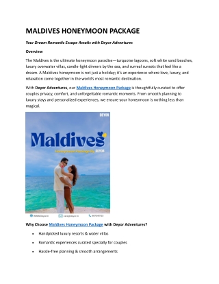 MALDIVES HONEYMOON PACKAGE
