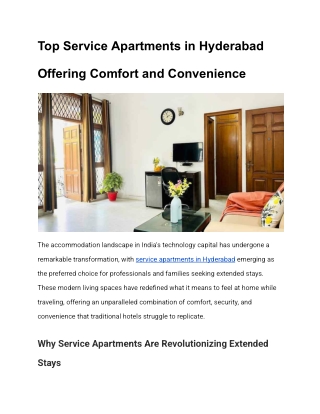 Top Service Apartments in Hyderabad Offering Comfort and Convenience