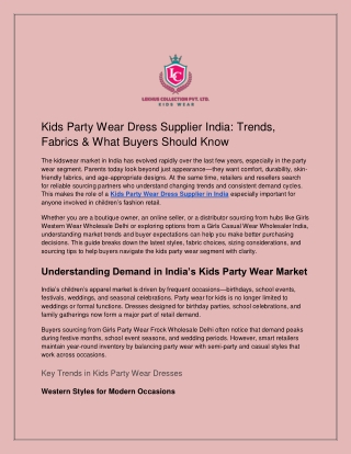 Kids Party Wear Dress Supplier India: Trends, Fabrics & What Buyers Should Know