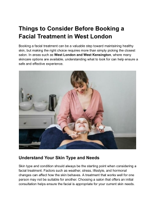 Things to Consider Before Booking a Facial Treatment in West London