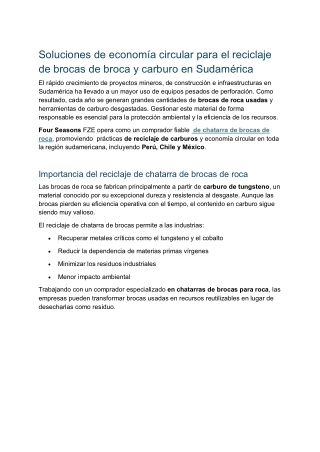 Soluciones de economía circular para el reciclaje de brocas de broca y carburo en Sudamérica
