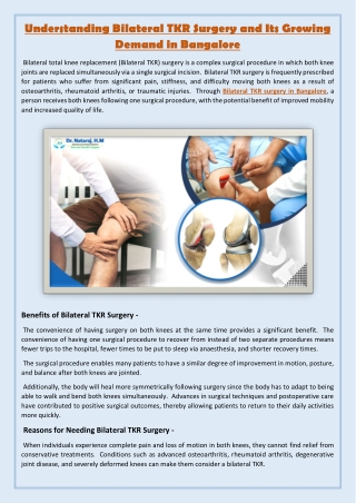 Understanding Bilateral TKR Surgery and Its Growing Demand in Bangalore