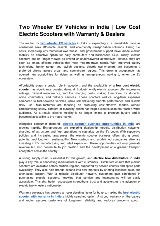 Two Wheeler EV Vehicles in India _ Low Cost Electric Scooters with Warranty & Dealers