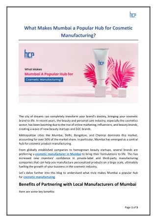 What Makes Mumbai a Popular Hub for Cosmetic Manufacturing?