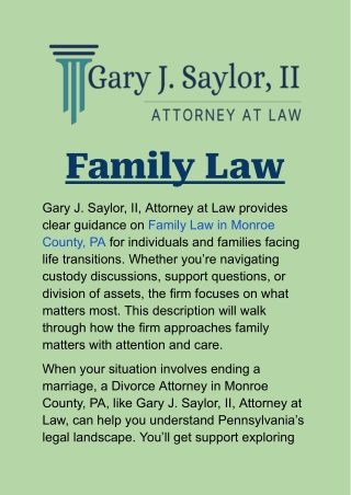 Family Law in Monroe County, PA: Divorce, Custody, Support, and Legal Guidance