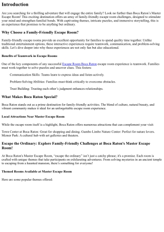 Escape the Ordinary: Explore Family-Friendly Challenges at Boca Raton's Master E