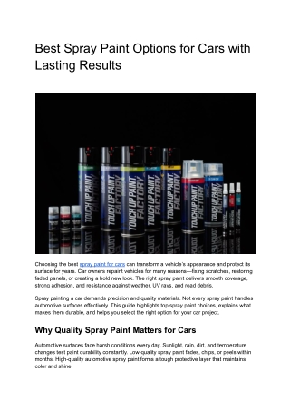 Best Spray Paint Options for Cars with Lasting Results