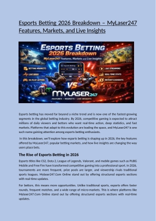 Esports Betting 2026 Breakdown – MyLaser247 Features, Markets, and Live Insights