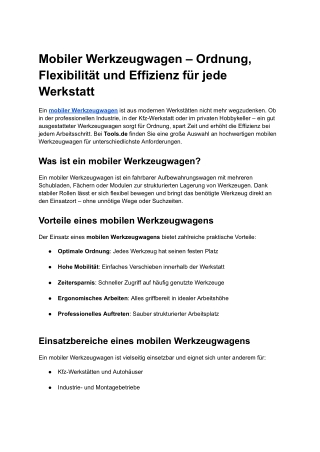 Mobiler Werkzeugwagen – Ordnung, Flexibilität und Effizienz für jede Werkstatt