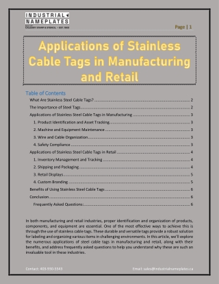 Applications of Stainless Cable Tags in Manufacturing and Retail
