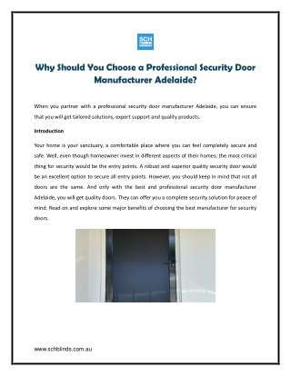 Why Should You Choose a Professional Security Door Manufacturer Adelaide