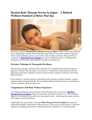 Russian Body Massage Service in Jaipur – A Refined Wellness Standard at Relax Thai Spa