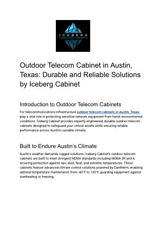 Outdoor Telecom Cabinet in Austin, Texas_ Durable and Reliable Solutions by Iceberg Cabinet