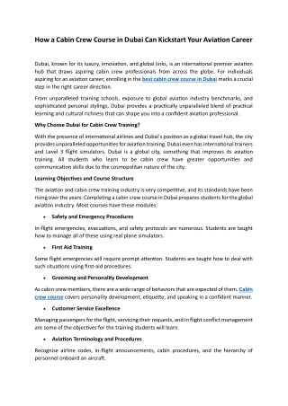 How a Cabin Crew Course in Dubai Can Kickstart Your Aviation Career