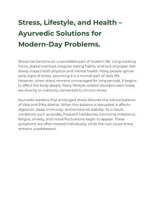 Stress, Lifestyle, and Health – Ayurvedic Solutions for Modern-Day Problems