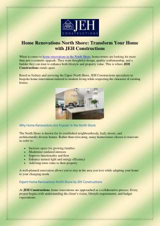 Home Renovations North Shore Transform Your Home with JEH Constructions