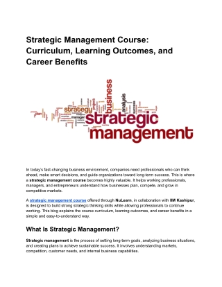 Strategic Management Course: Curriculum, Learning Outcomes, and Career Benefits