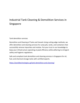Industrial Tank Cleaning & Demolition Services in Singapore
