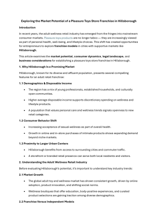 Exploring the Market Potential of a Pleasure Toys Store Franchise in Hillsborough
