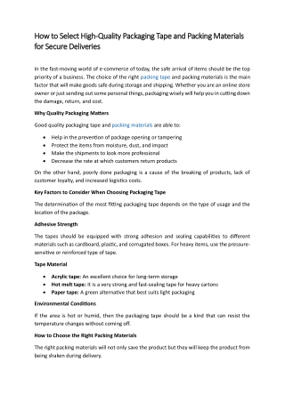 How to Select High-Quality Packaging Tape and Packing Materials for Secure Deliv